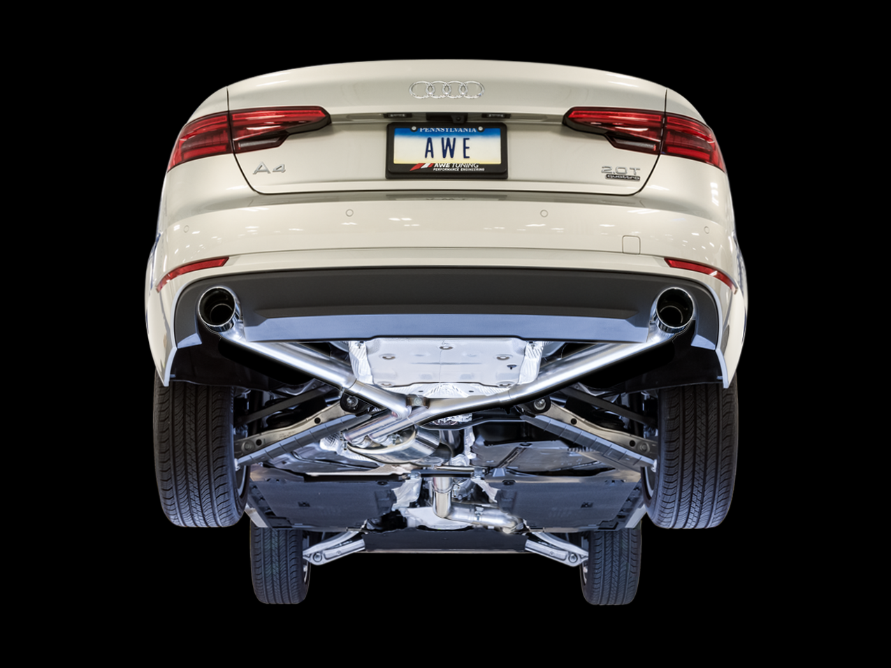 AWE Tuning Track Edition Exhaust for B9 A4, Dual Outlet - Chrome Silver Tips (includes DP)
