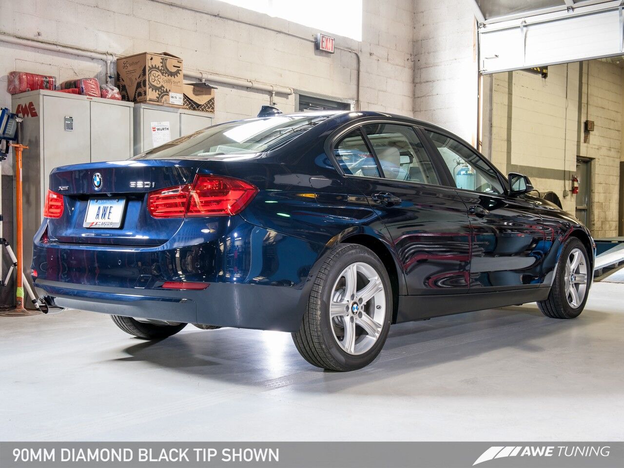 AWE Tuning Touring Edition Exhaust + Performance Mid Pipe for BMW F30 320i, Single Side - Diamond Black Tip (90mm)