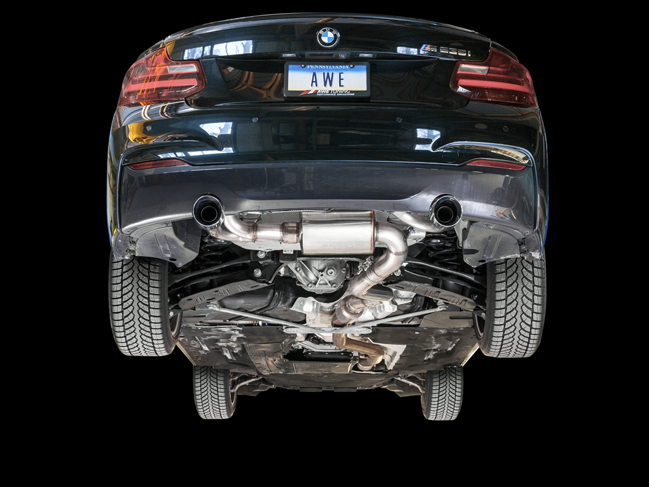 AWE Touring Edition Axle-back Exhaust for BMW F22 M235i / M240i - Chrome Silver Tips (102mm) - 3010-32030