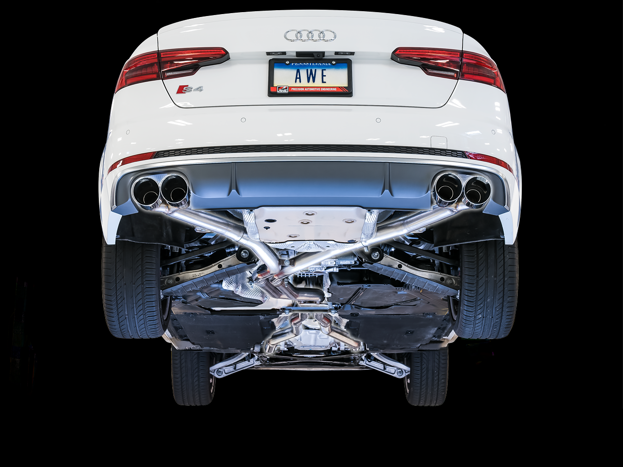 AWE Track Edition Exhaust for Audi B9 S4 - Non-Resonated - Chrome Silver 102mm Tips - 3010-42054