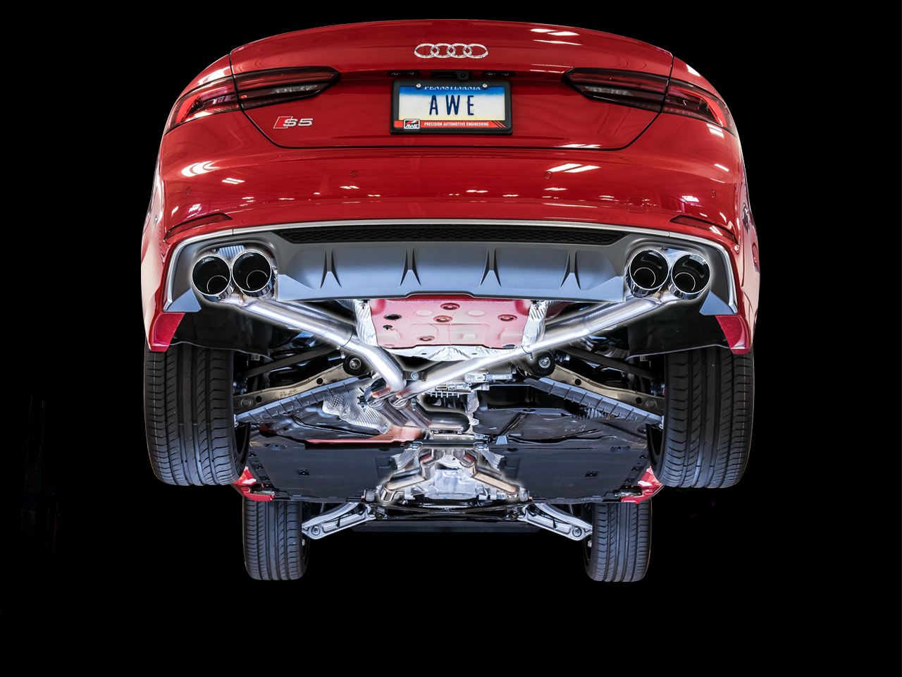 AWE Track Edition Exhaust for Audi B9 S5 Coupe - Non-Resonated - Chrome Silver 102mm Tips - 3010-42064