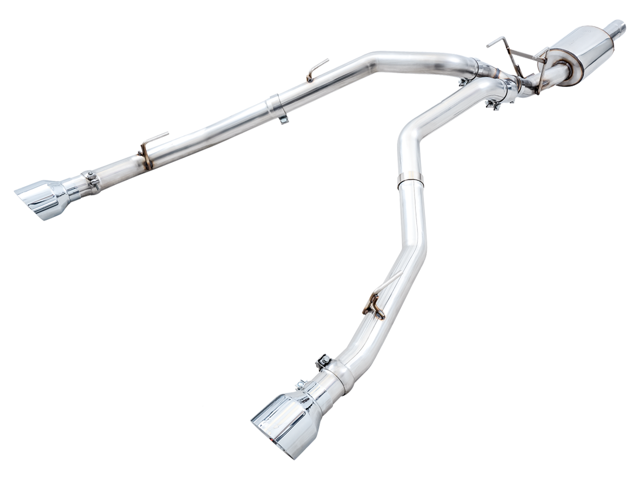 AWE 0FG Dual Rear Exit Catback Exhaust for 4th Gen RAM 1500 5.7L (with bumper cutouts) - Chrome Silver Tips - 3015-32002