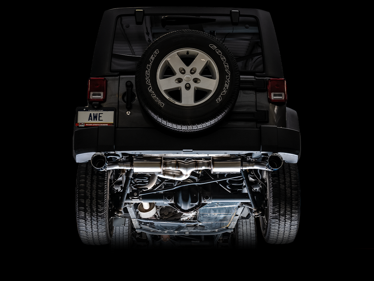 AWE Tread Edition Axleback Dual Exhaust for Jeep JK/JKU 3.6L - Chrome Silver Tips - 3015-32003