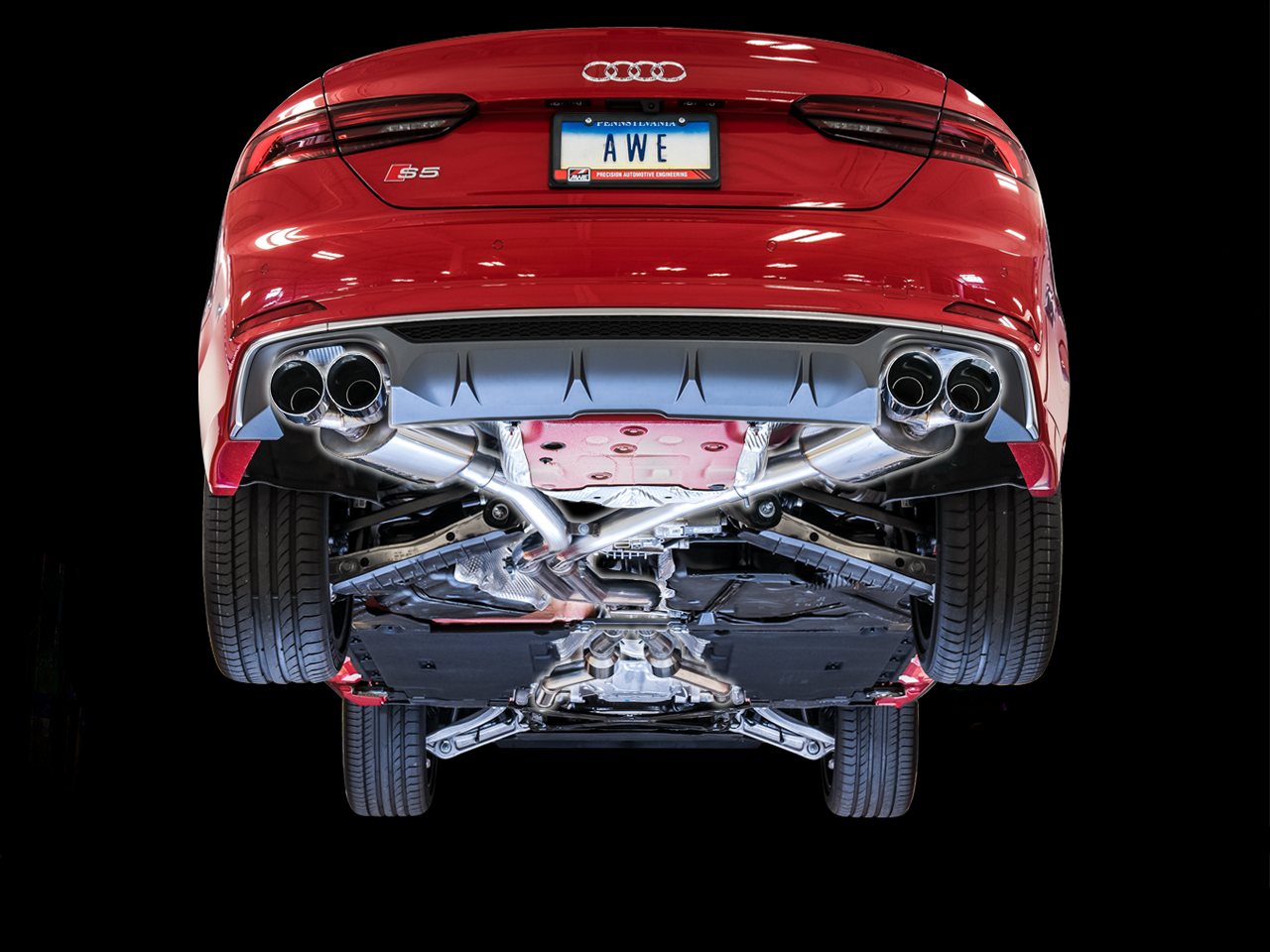 AWE Touring Edition Exhaust for Audi B9 S5 Coupe - Chrome Silver 102mm Tips - 3015-42088