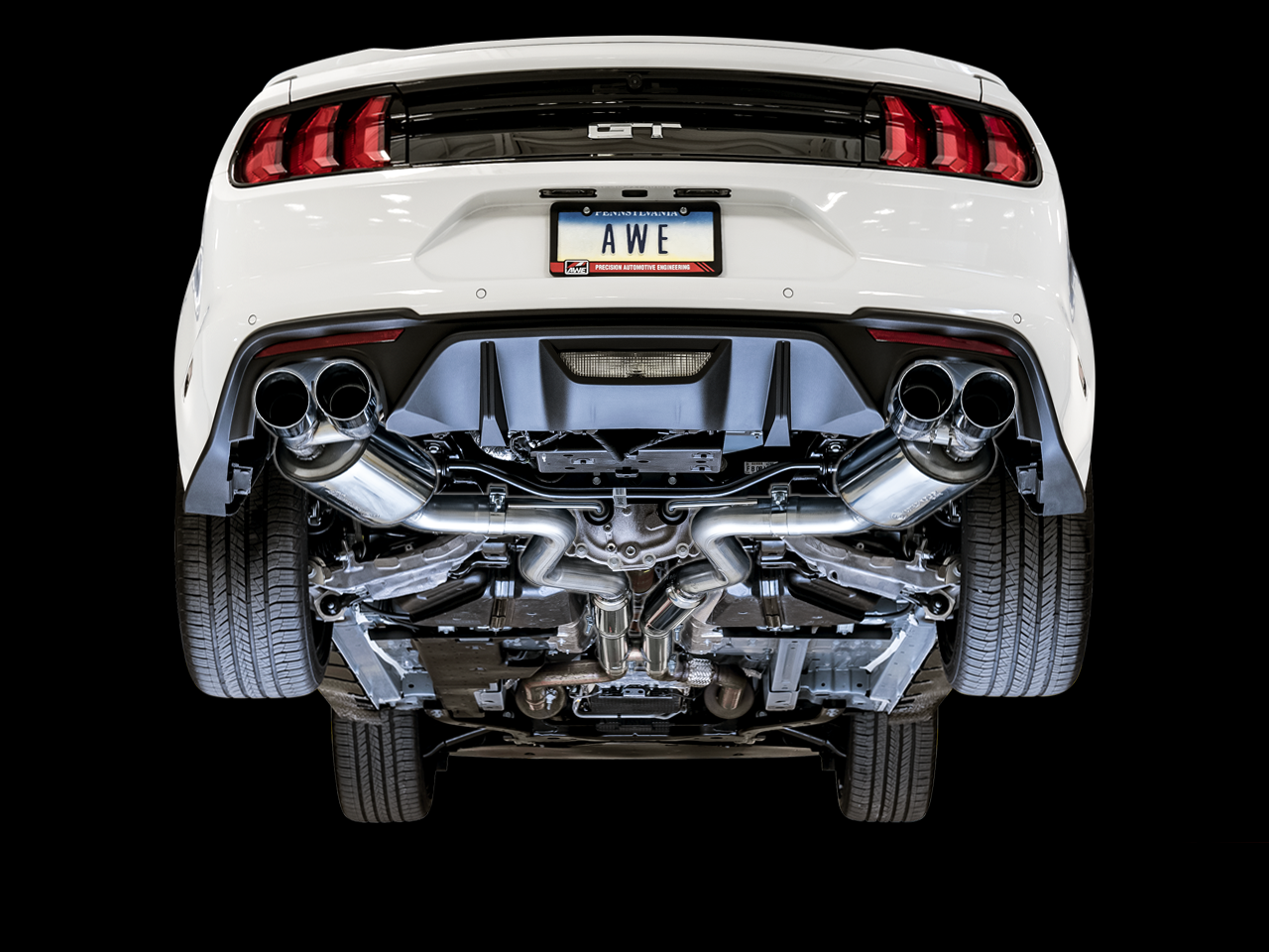AWE Touring Edition Cat-back Exhaust for the 2018+ Mustang GT - Quad Chrome Silver Tips - 3015-42102