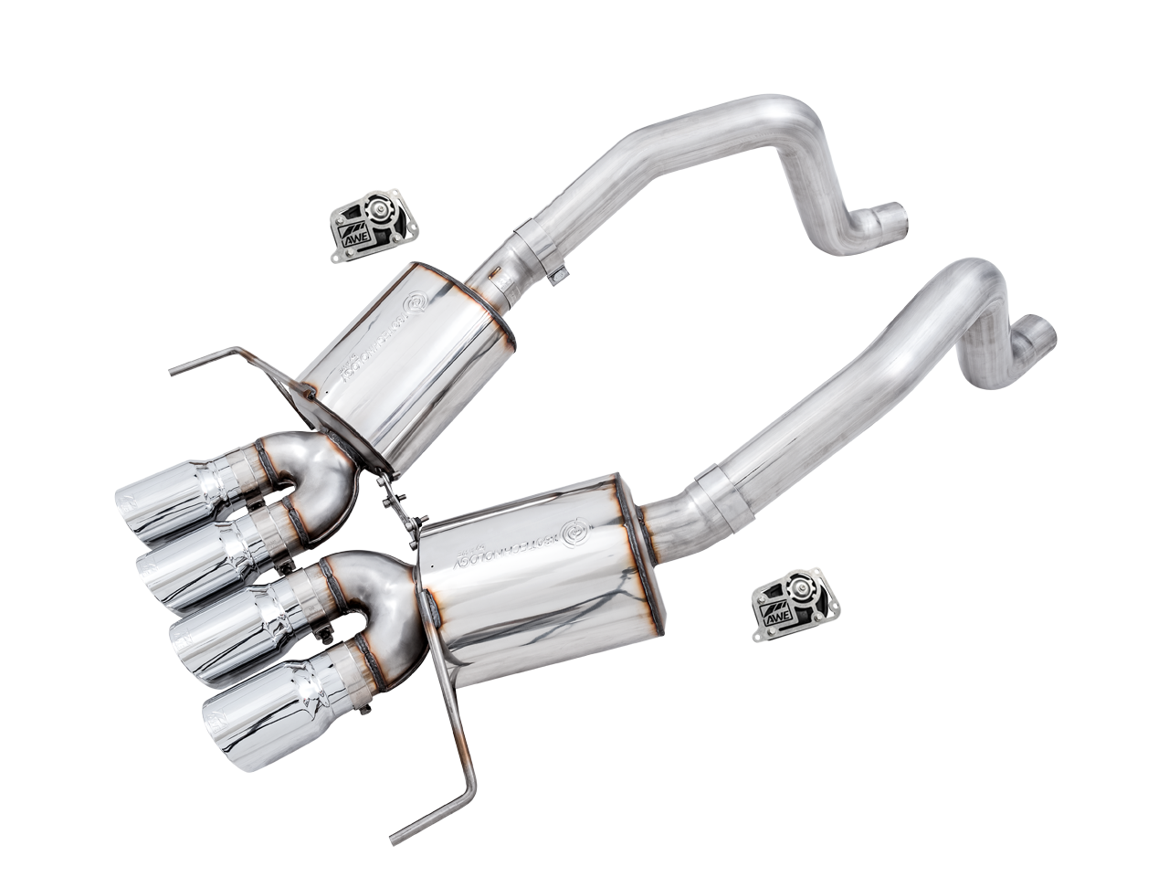 AWE Touring Edition Axleback Exhaust for C7 Corvette Stingray / Z51 / Grand Sport / Z06 / ZR1 -- Chrome Silver Tips (includes AWE AFM valve simulators) - 3015-42133