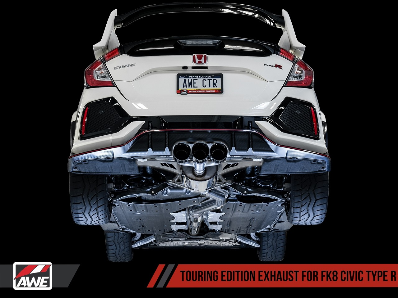 AWE Touring Edition Exhaust for FK8 Civic Type R (includes Front Pipe and DualPhase Mid Pipe) - Triple Diamond Black Tips - 3015-43000