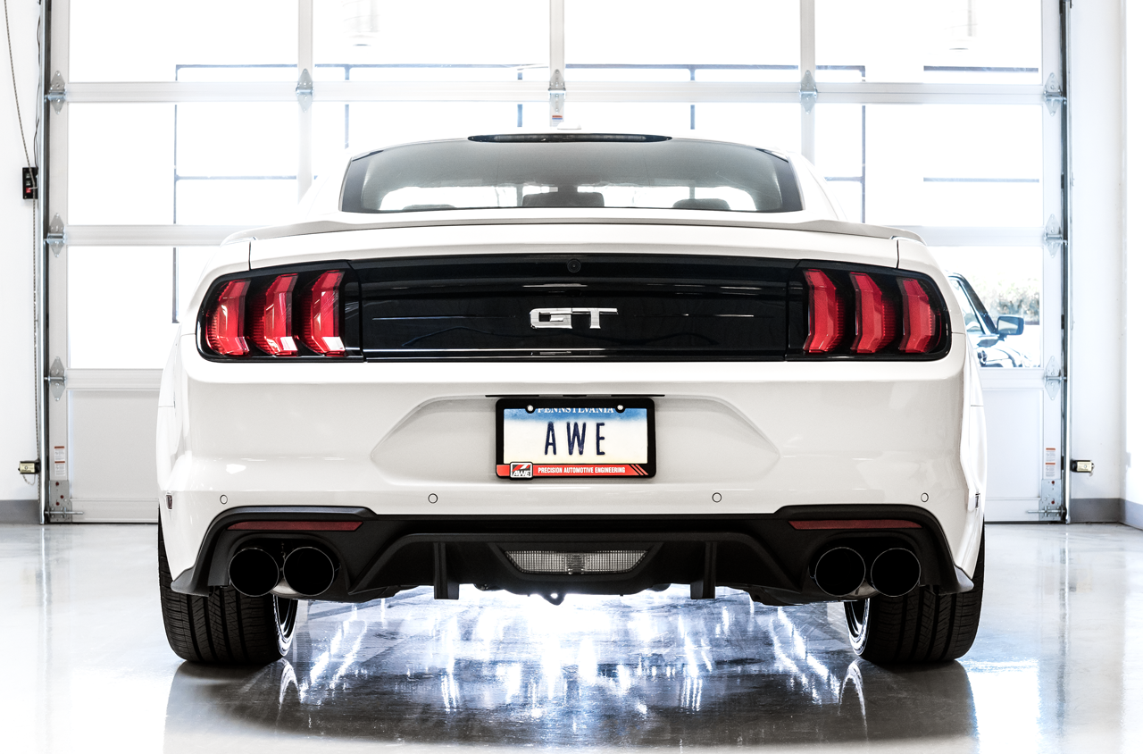 AWE Touring Edition Cat-back Exhaust for the 2018+ Mustang GT - Quad Diamond Black Tips - 3015-43106
