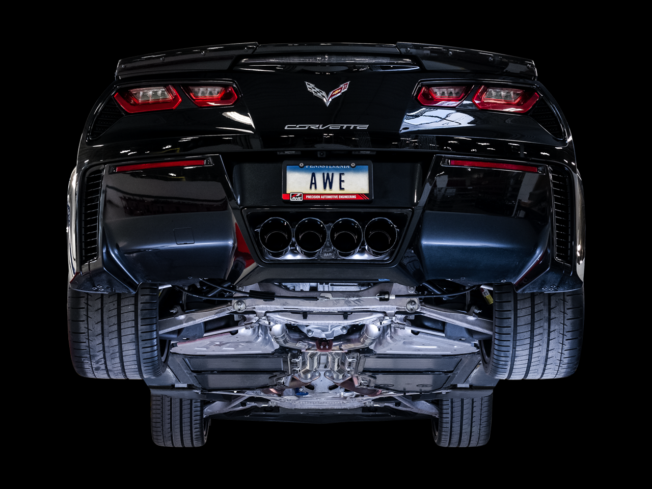 AWE Touring Edition Axleback Exhaust for C7 Corvette Stingray / Z51 / Grand Sport / Z06 / ZR1 -- Diamond Black Tips (includes AWE AFM valve simulators) - 3015-43143