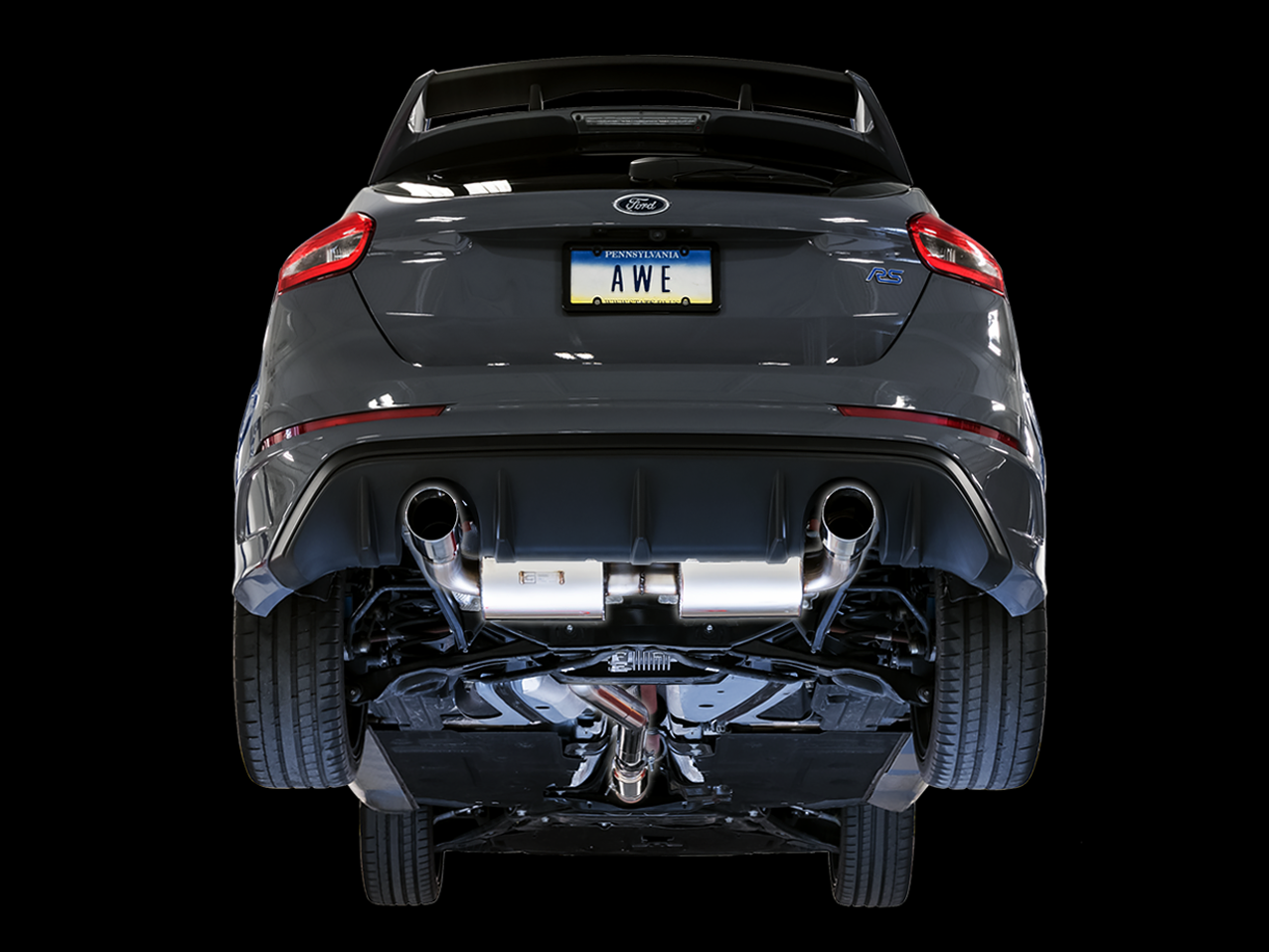 AWE Touring Edition Cat-back Exhaust for Ford Focus RS- Resonated - Chrome Silver Tips - 3020-32036