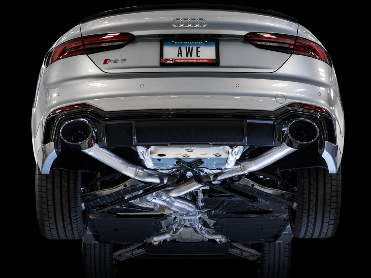 AWE Track Edition Exhaust for Audi B9 RS 5 Sportback - Non-Resonated - Diamond Black RS-style Tips - 3020-33060