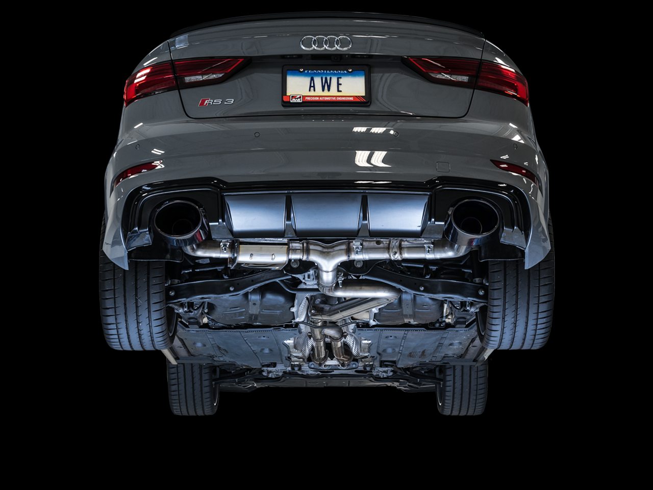 AWE Track Edition Exhaust for Audi 8V RS 3 - Diamond Black RS-style Tips - 3020-33064