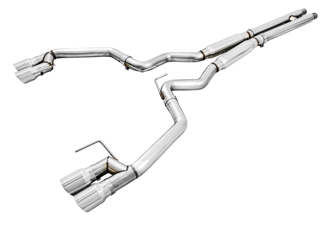 AWE Track Edition Cat-back Exhaust for the 2018+ Mustang GT - Quad Chrome Silver Tips - 3020-42064
