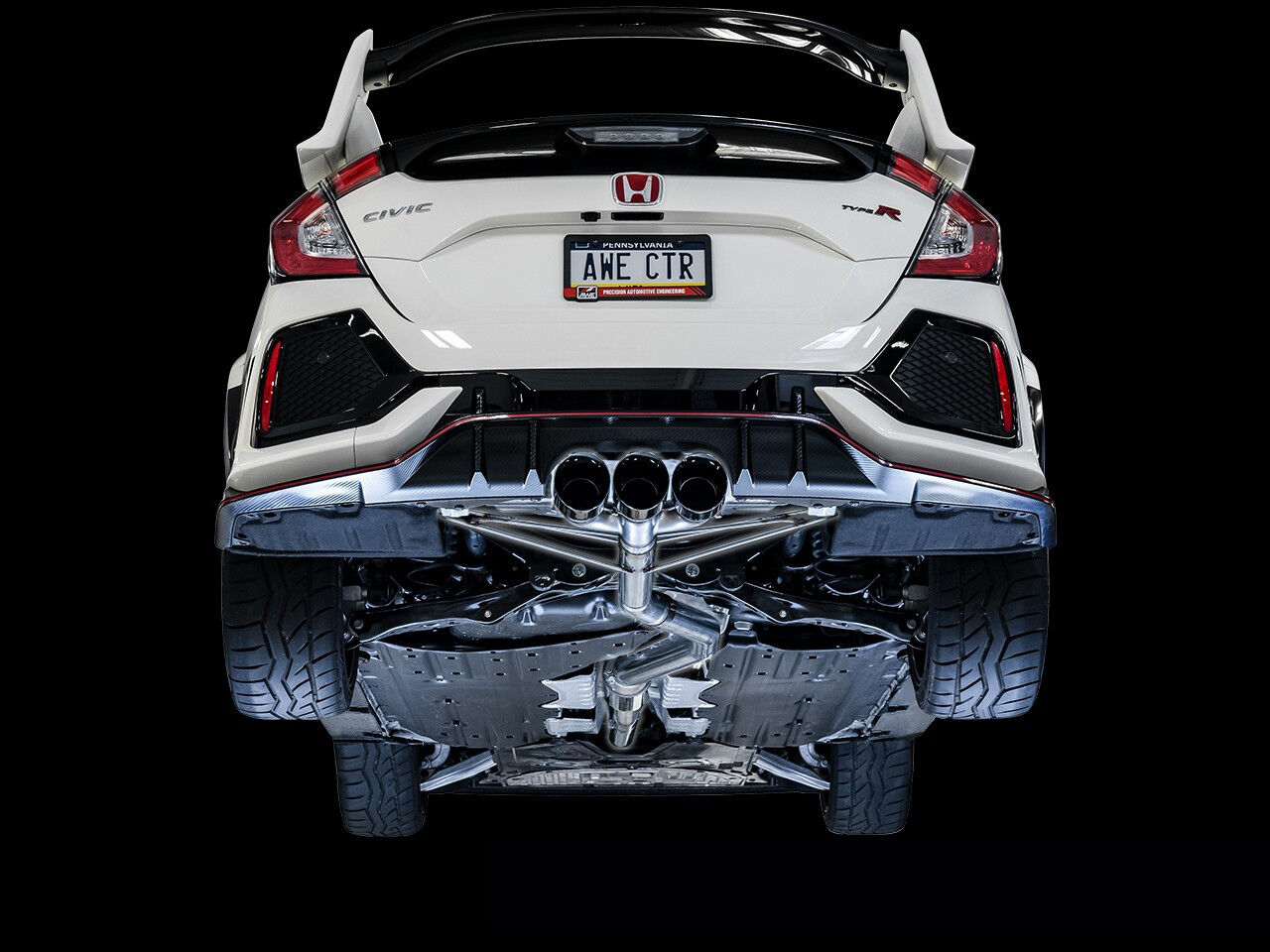 AWE Track Edition Exhaust for FK8 Civic Type R (includes Front Pipe) - Triple Chrome Silver Tips - 3020-52000
