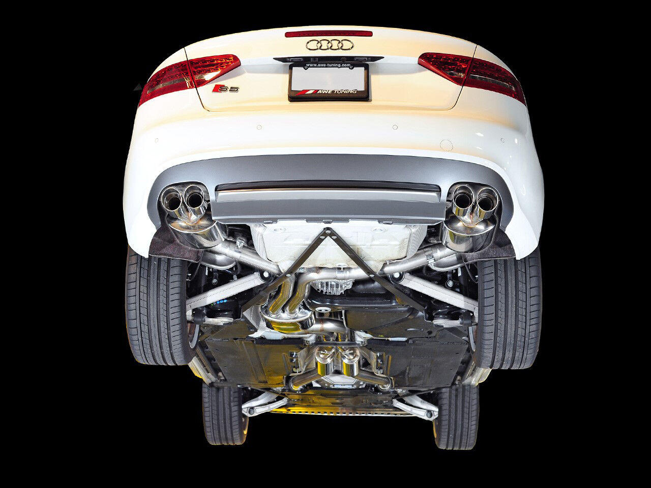 AWE Touring Edition Exhaust System for B8/8.5 S5 Cabrio (Exhaust + Non-Resonated Downpipes) - Chrome Silver Tips - 3415-42034
