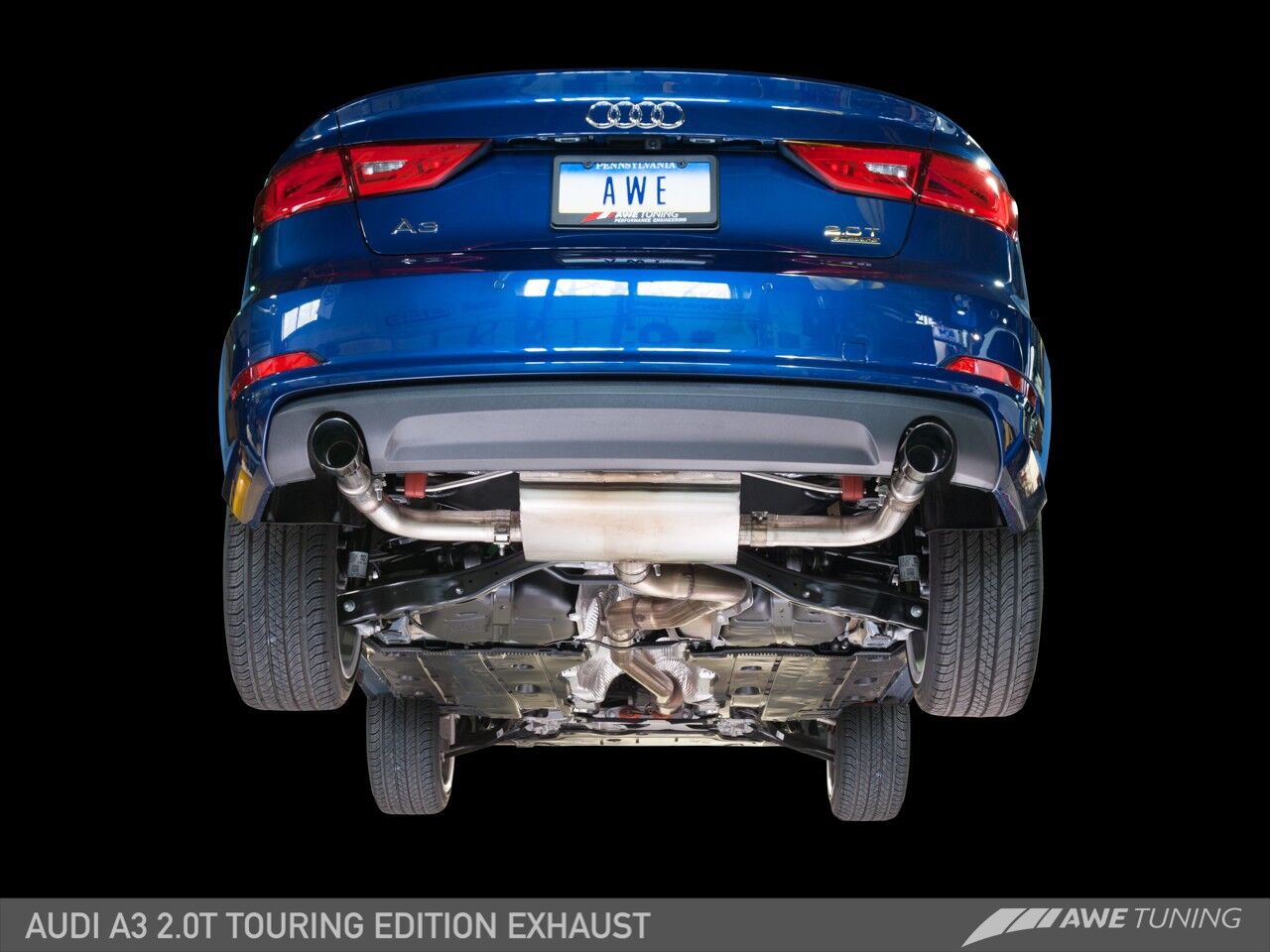 AWE Tuning Touring Edition Exhaust for Audi 8V A3 2.0T - Dual Outlet, Chrome Silver 90 mm Tips