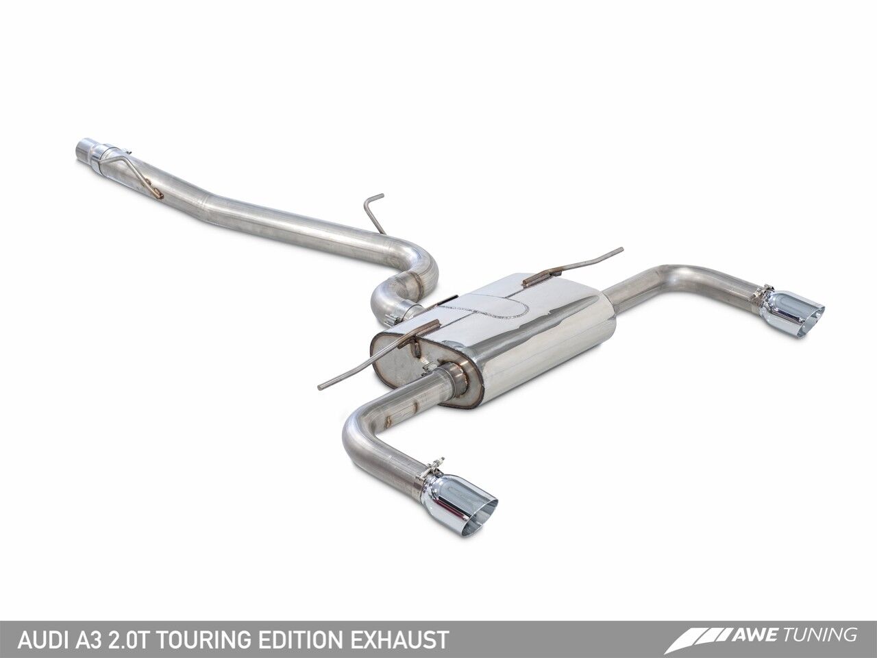 AWE Tuning Touring Edition Exhaust for Audi 8V A3 2.0T - Dual Outlet, Chrome Silver 90 mm Tips