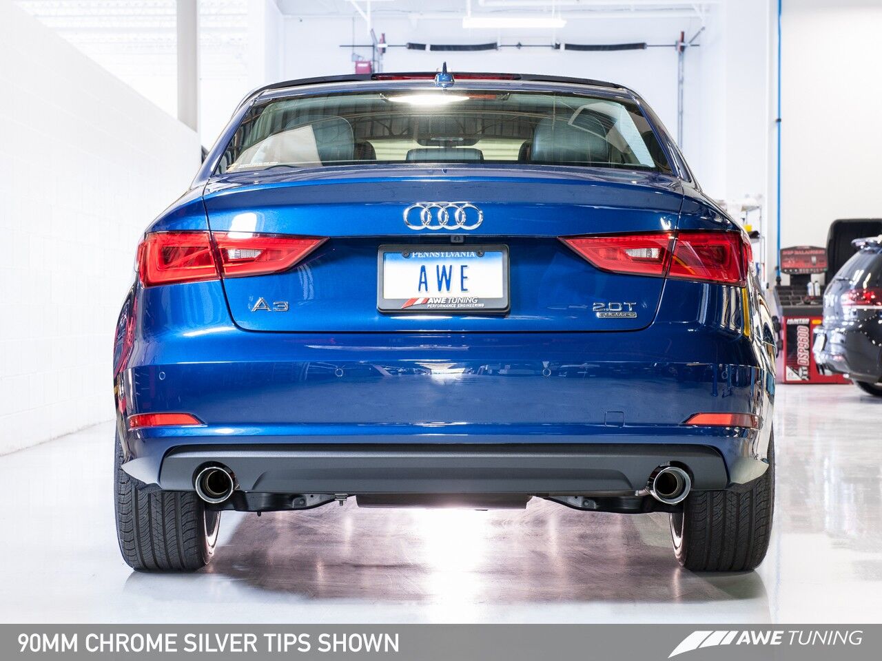 AWE Tuning Touring Edition Exhaust for Audi 8V A3 2.0T - Dual Outlet, Chrome Silver 90 mm Tips