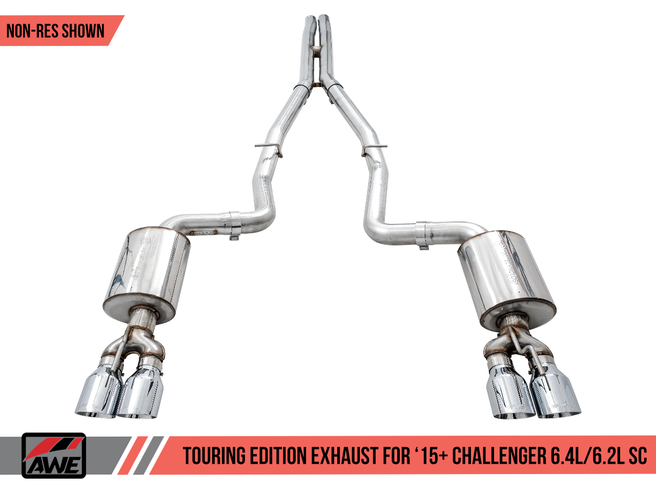 AWE Tuning Touring Edition Exhaust for 15+ Challenger 6.4 / 6.2 SC - Non-Resonated - Chrome Silver Quad Tips