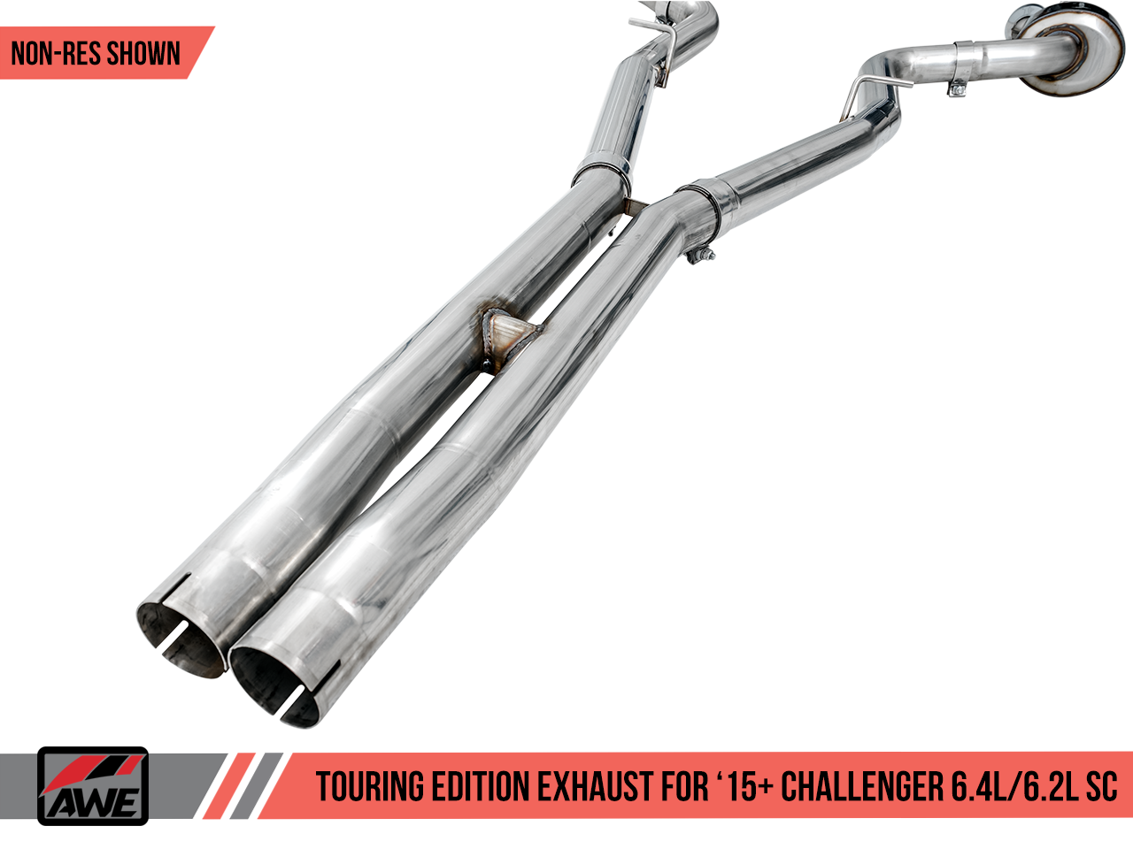 AWE Tuning Touring Edition Exhaust for 15+ Challenger 6.4 / 6.2 SC - Non-Resonated - Chrome Silver Quad Tips