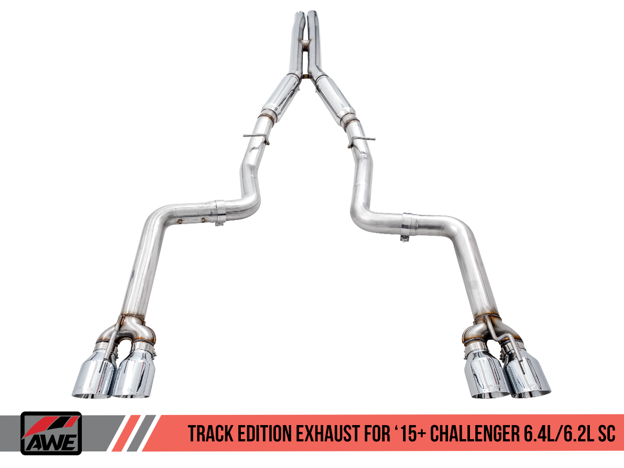 AWE Tuning Track Edition Exhaust for 15+ Challenger 6.4 / 6.2 SC - Chrome Silver Quad Tips