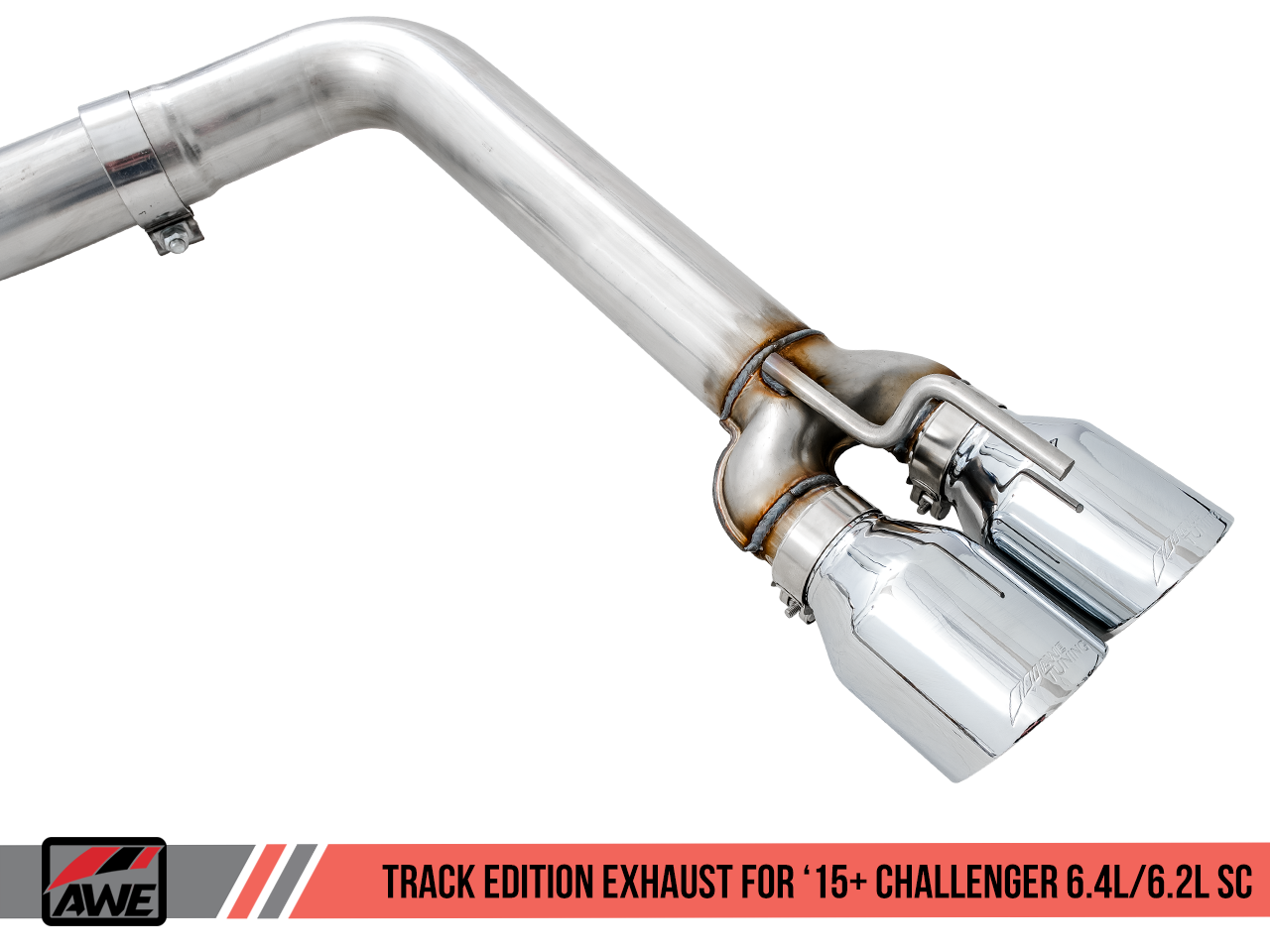AWE Tuning Track Edition Exhaust for 15+ Challenger 6.4 / 6.2 SC - Chrome Silver Quad Tips