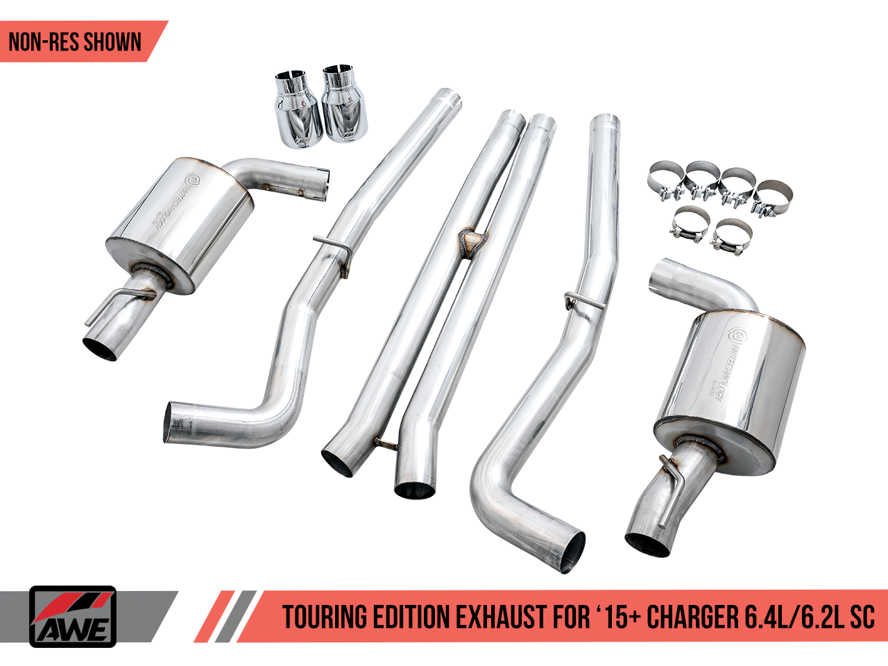 AWE Tuning Touring Edition Exhaust for 15+ Charger 6.4 / 6.2 SC - Non-Resonated - Chrome Silver Tips