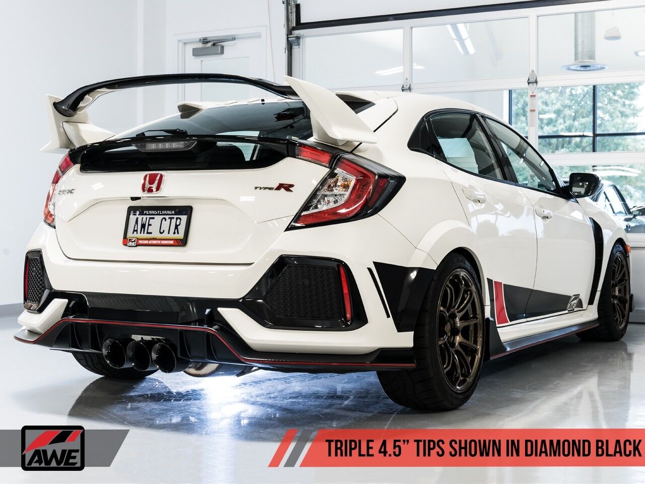 AWE Tuning Touring Edition Exhaust for FK8 Civic Type R (includes Front Pipe and DualPhase Mid Pipe) - Triple Diamond Black Tips