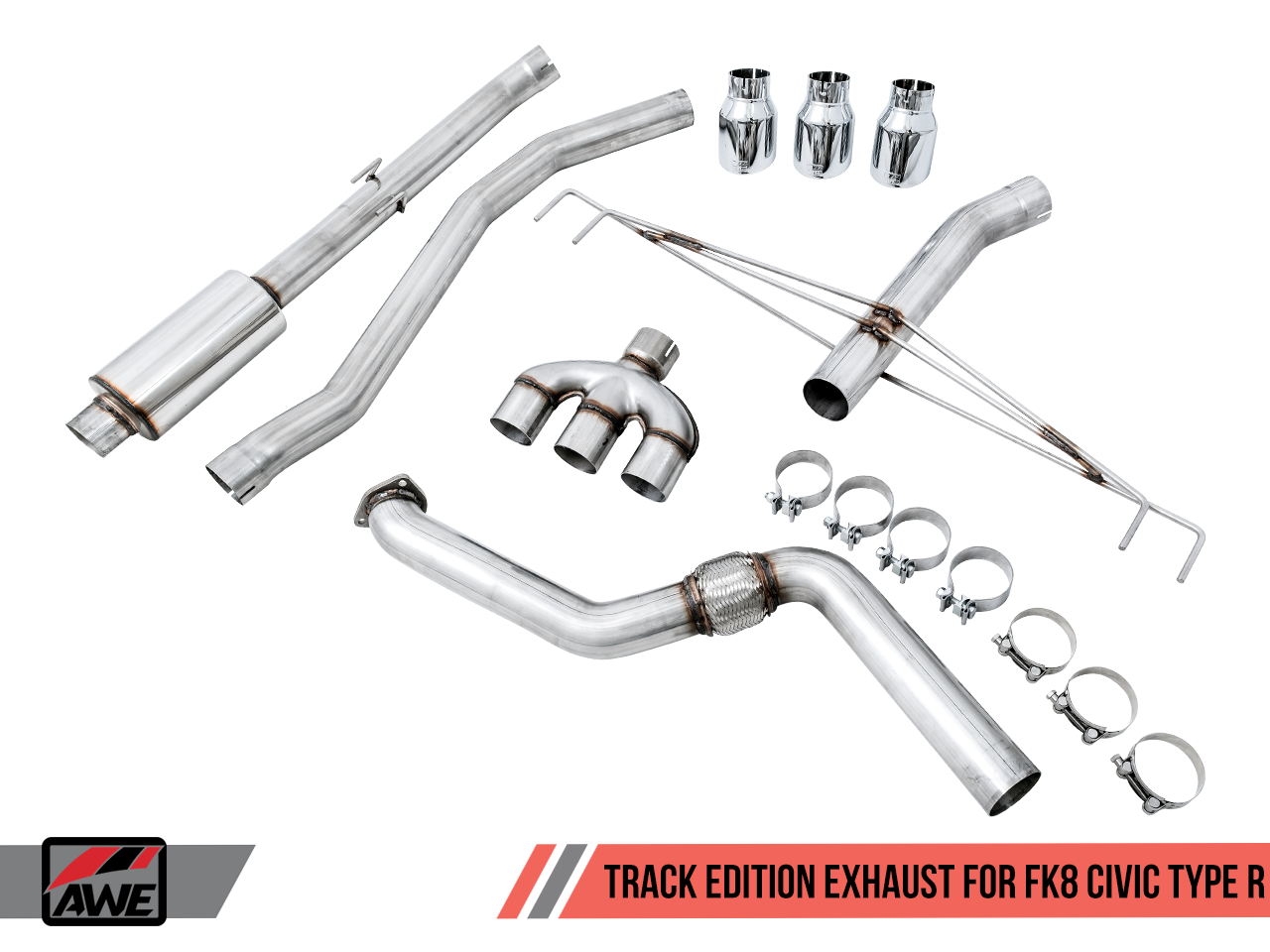 AWE Tuning Track Edition Exhaust for FK8 Civic Type R (includes Front Pipe) - Triple Diamond Black Tips