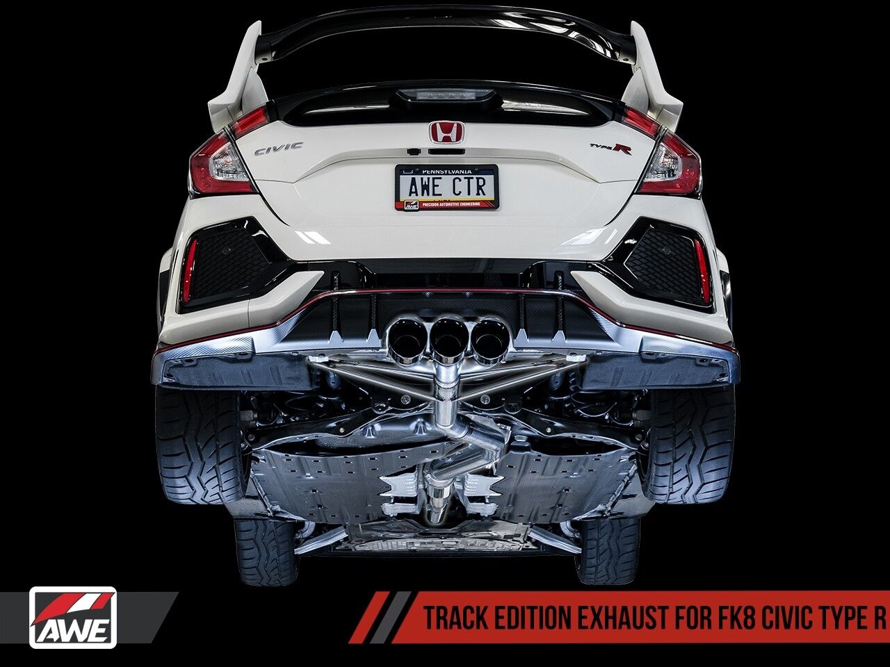 AWE Tuning Track Edition Exhaust for FK8 Civic Type R (includes Front Pipe) - Triple Diamond Black Tips