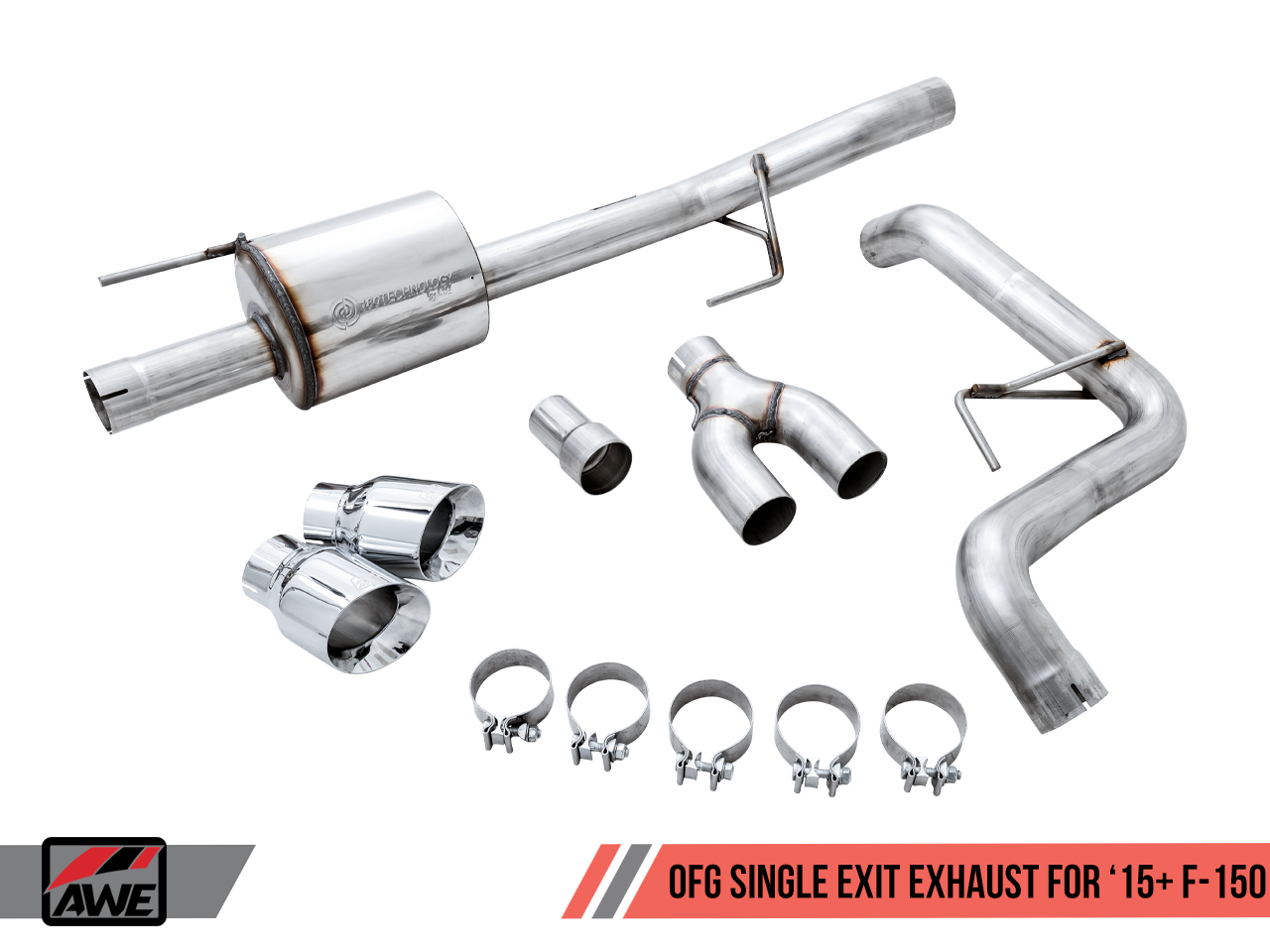 AWE Tuning 0FG Single Exit Exhaust for 15+ F-150 - 4.5" Chrome Silver Tips