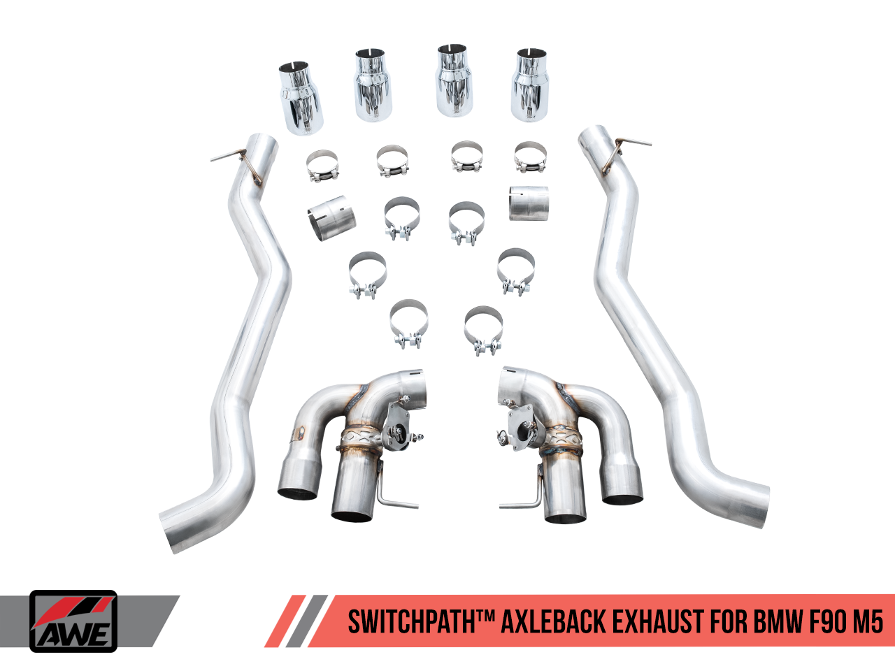 AWE Tuning SwitchPath Axleback Exhaust for BMW F90 M5 - Chrome Silver Tips