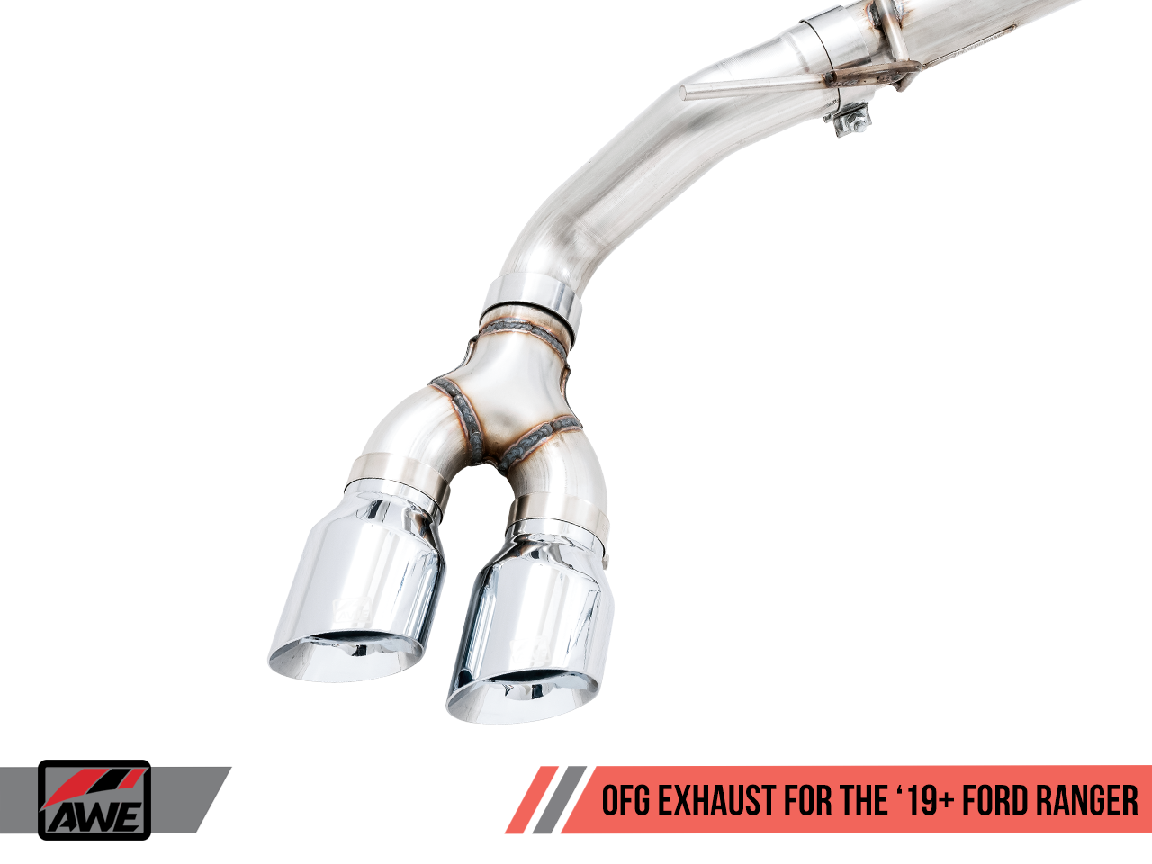 AWE Tuning 0FG Exhaust with BashGuard for Ford Ranger - Dual Chrome Silver Tips