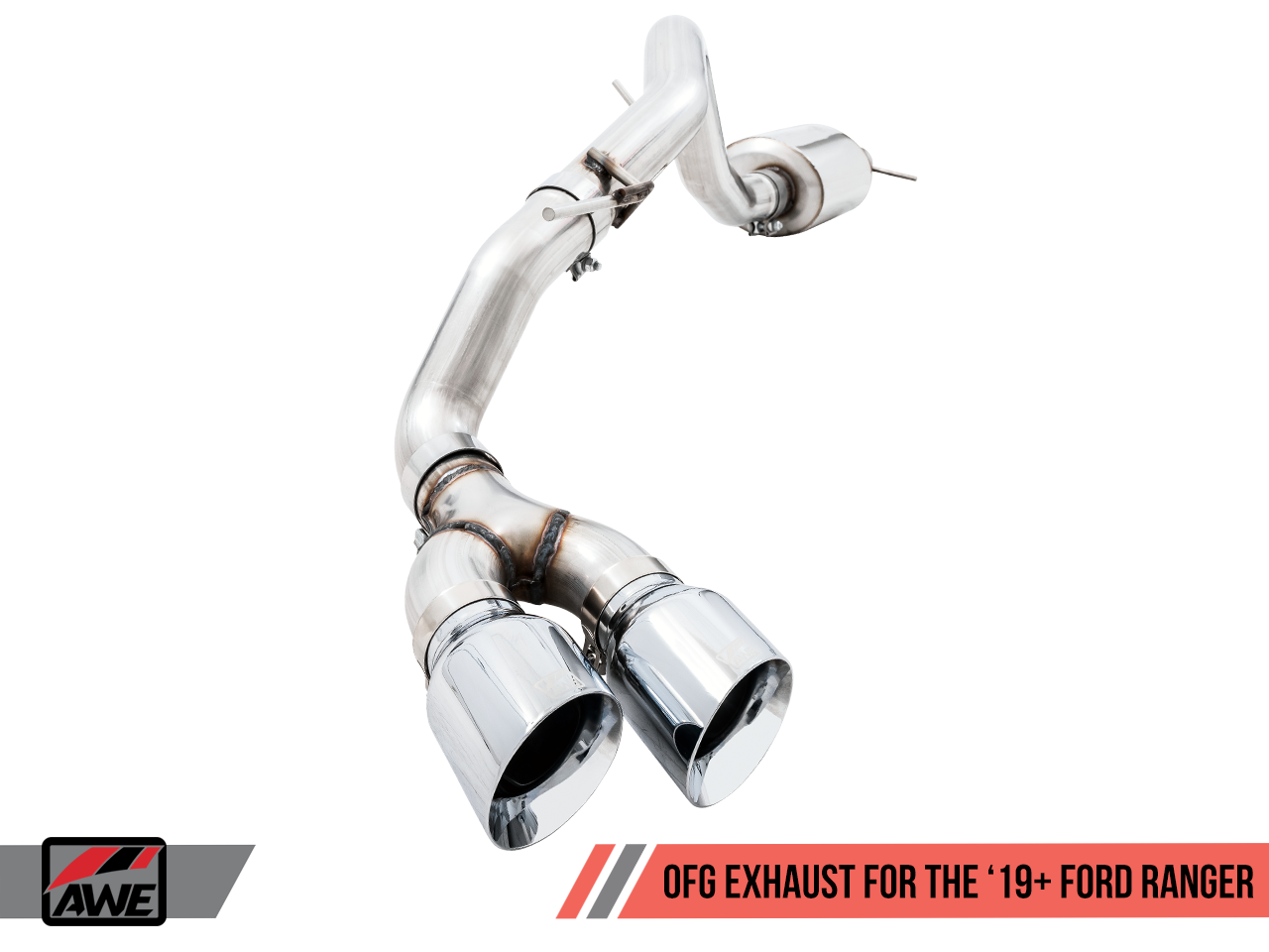AWE Tuning 0FG Exhaust with BashGuard for Ford Ranger - Dual Chrome Silver Tips