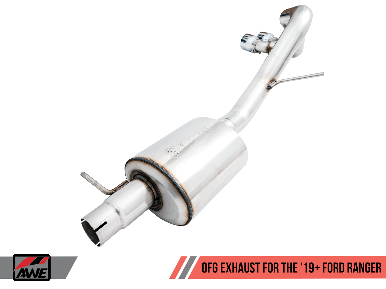 AWE Tuning 0FG Exhaust with BashGuard for Ford Ranger - Dual Chrome Silver Tips