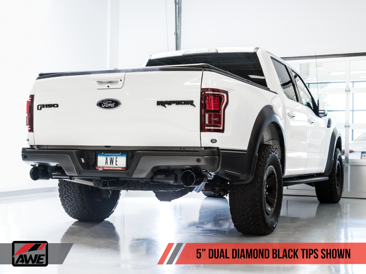 AWE Tuning 0FG Exhaust for Gen 2 Ford Raptor (Resonated Performance Cat-back) - Diamond Black 5" Tips