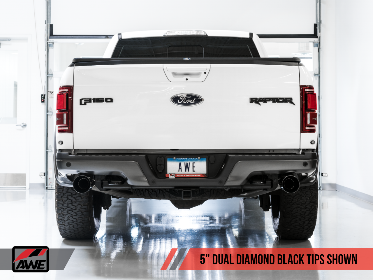 AWE Tuning 0FG Exhaust for Gen 2 Ford Raptor (Resonated Performance Cat-back) - Diamond Black 5" Tips