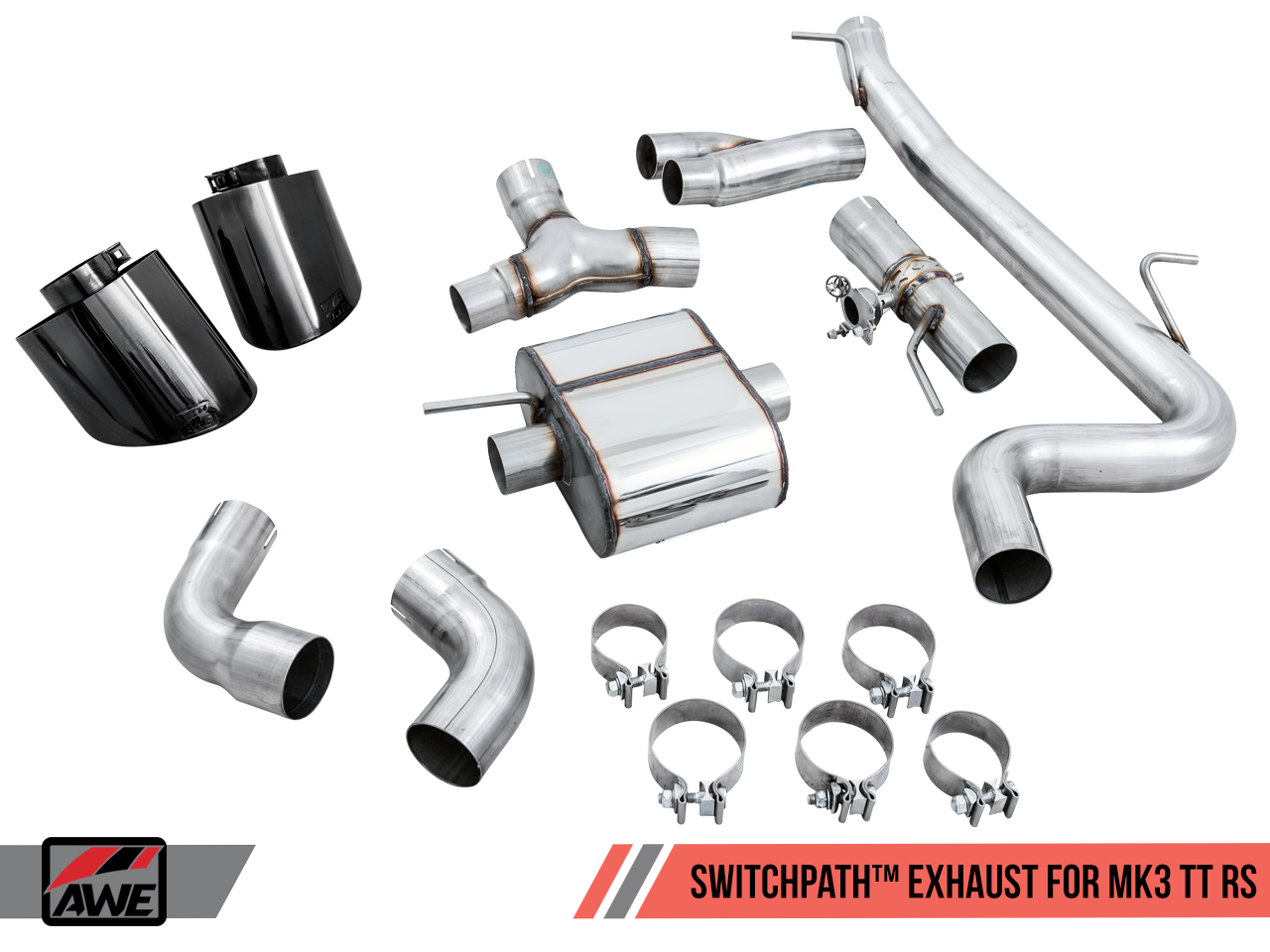 AWE Tuning SwitchPath Exhaust for Audi MK3 TT RS - Diamond Black RS-style Tips