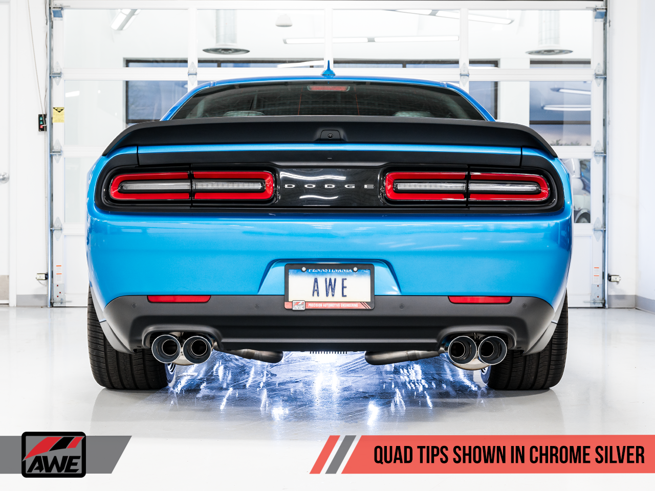 AWE Tuning Touring Edition Exhaust for 15+ Challenger 6.4 / 6.2 SC - Non-Resonated - Chrome Silver Quad Tips