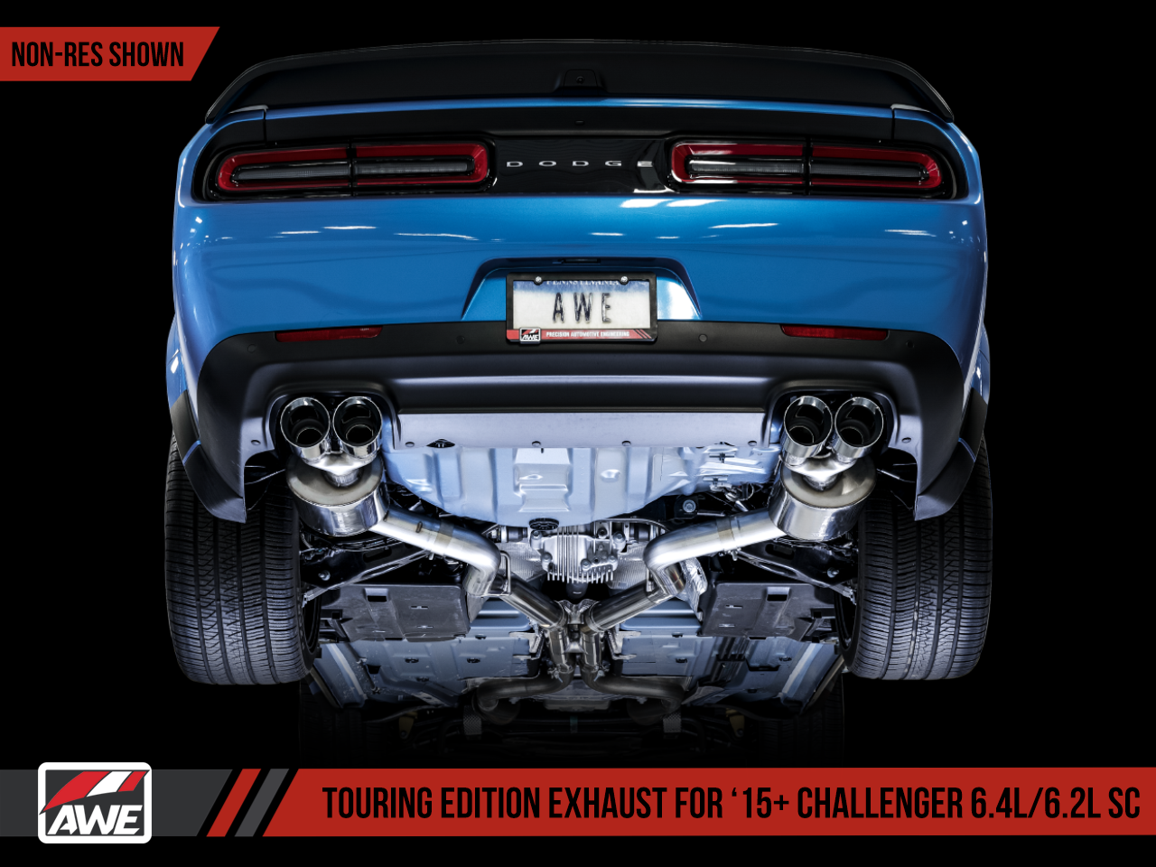AWE Tuning Touring Edition Exhaust for 15+ Challenger 6.4 / 6.2 SC - Non-Resonated - Chrome Silver Quad Tips