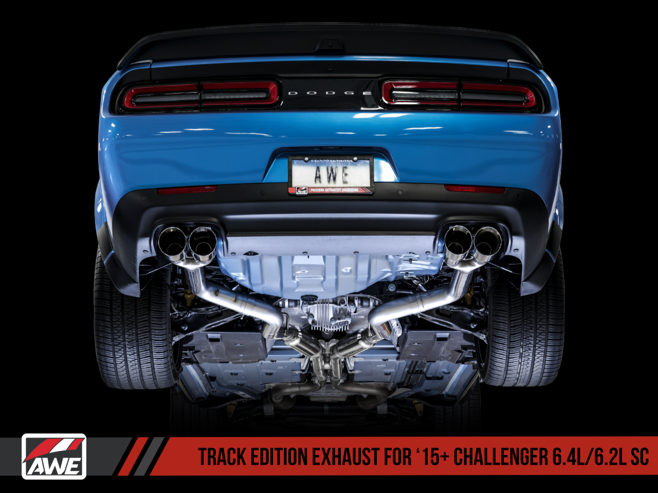 AWE Tuning Track Edition Exhaust for 15+ Challenger 6.4 / 6.2 SC - Chrome Silver Quad Tips