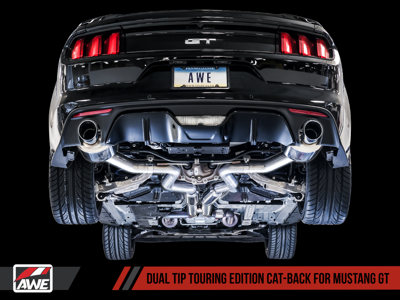 AWE Tuning Touring Edition Cat-back Exhaust for S550 Mustang GT - Dual Tip - Chrome Silver Tips