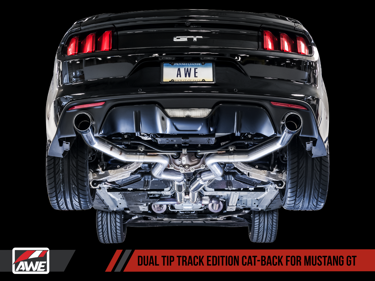 AWE Tuning Track Edition Cat-back Exhaust for S550 Mustang GT - Dual Tip - Chrome Silver Tips