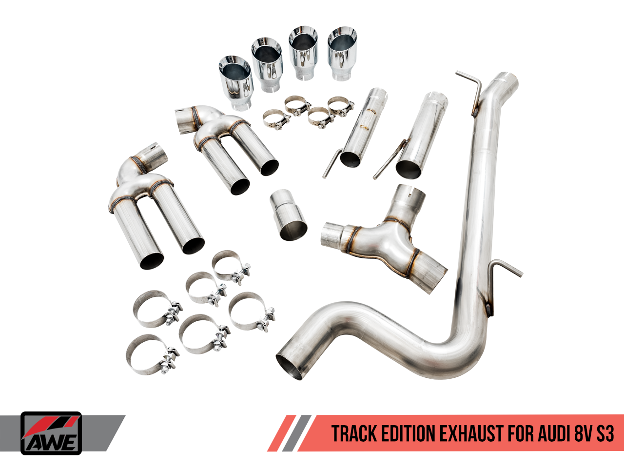 AWE Tuning Track Edition Exhaust for Audi 8V S3 - Chrome Silver Tips, 102mm