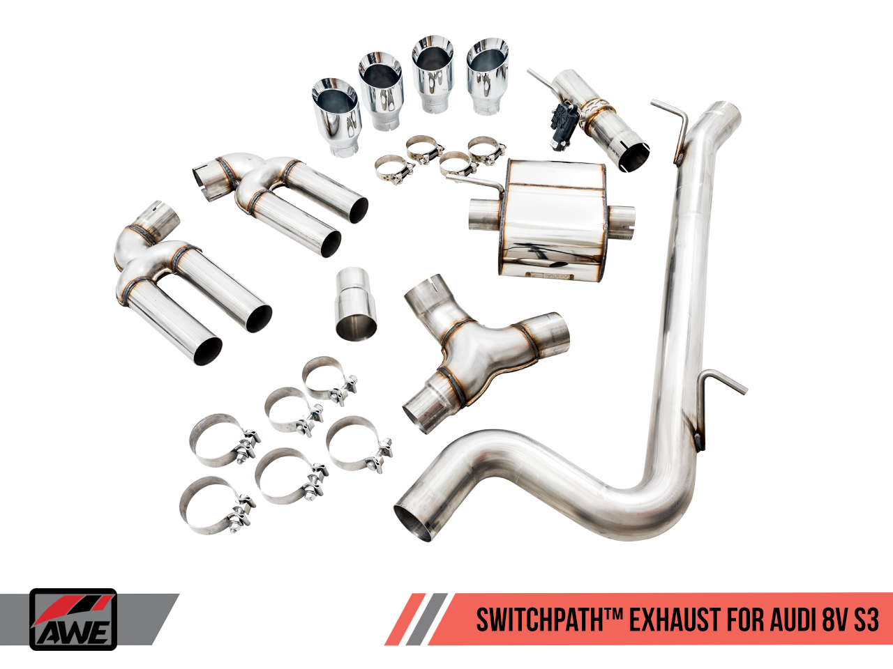 AWE Tuning SwitchPath Exhaust for Audi 8V S3 - Chrome Silver Tips, 102mm