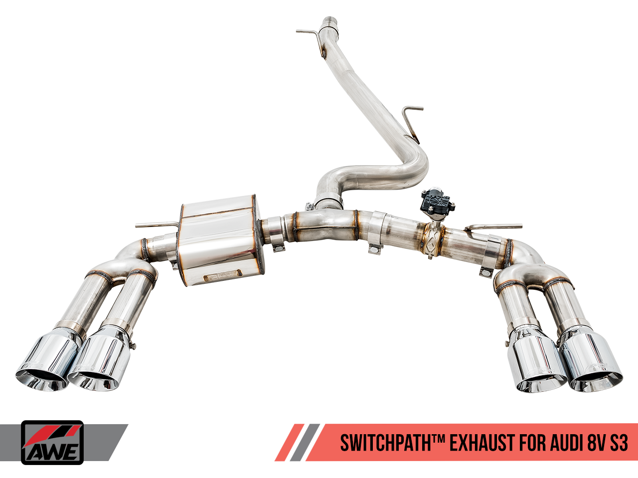 AWE Tuning SwitchPath Exhaust for Audi 8V S3 - Chrome Silver Tips, 102mm