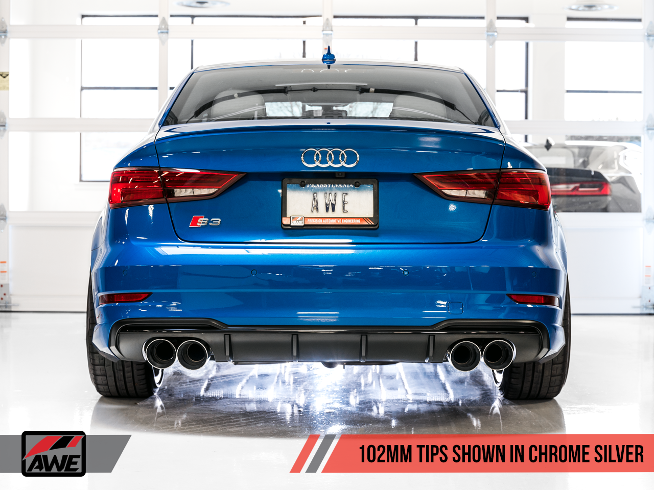 AWE Tuning SwitchPath Exhaust for Audi 8V S3 - Chrome Silver Tips, 102mm