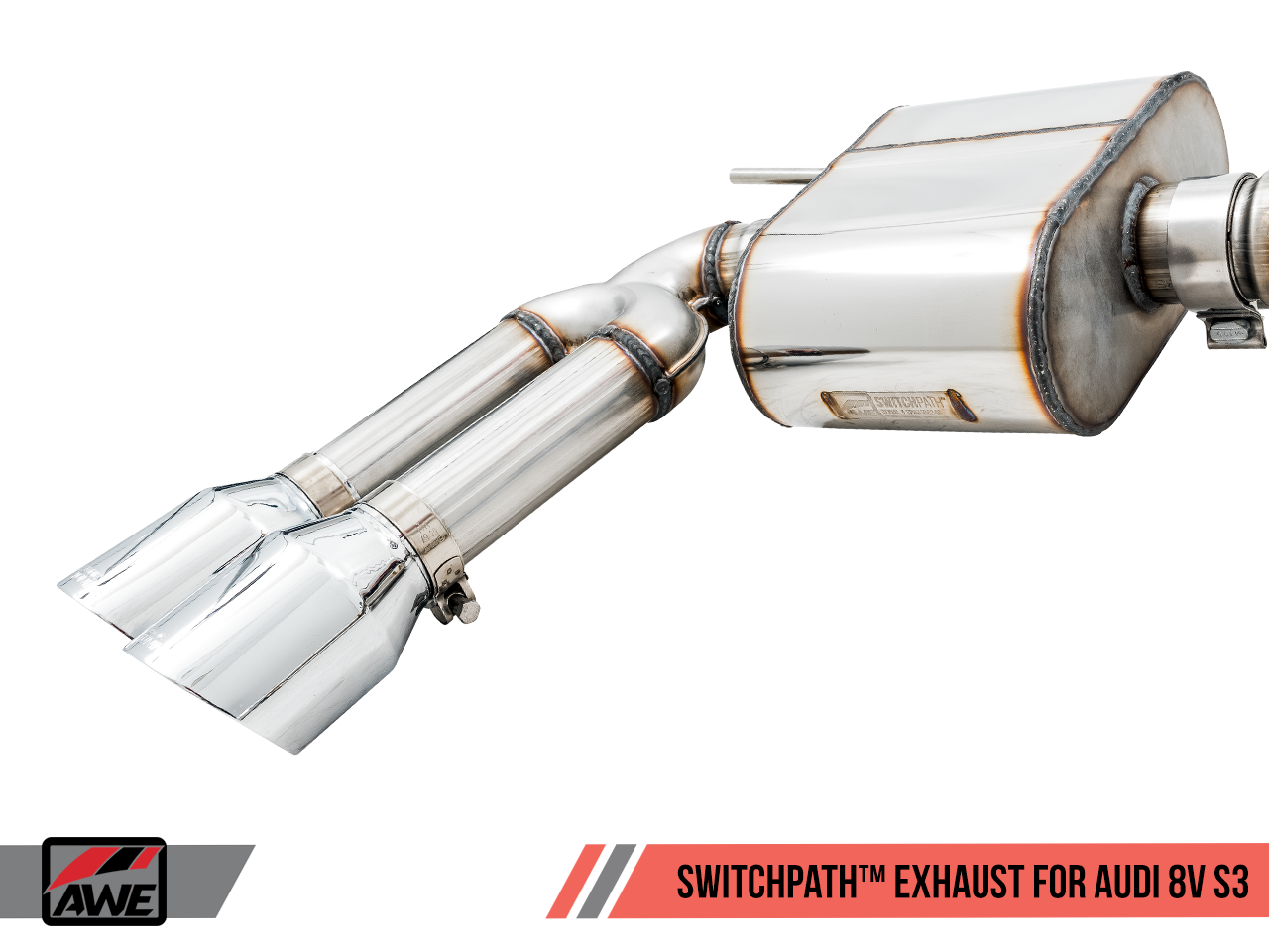 AWE Tuning SwitchPath Exhaust for Audi 8V S3 - Chrome Silver Tips, 102mm