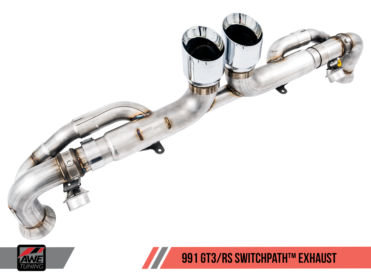 AWE Tuning SwitchPath Exhaust for Porsche 991.1 / 991.2 GT3 / RS - Chrome Silver Tips