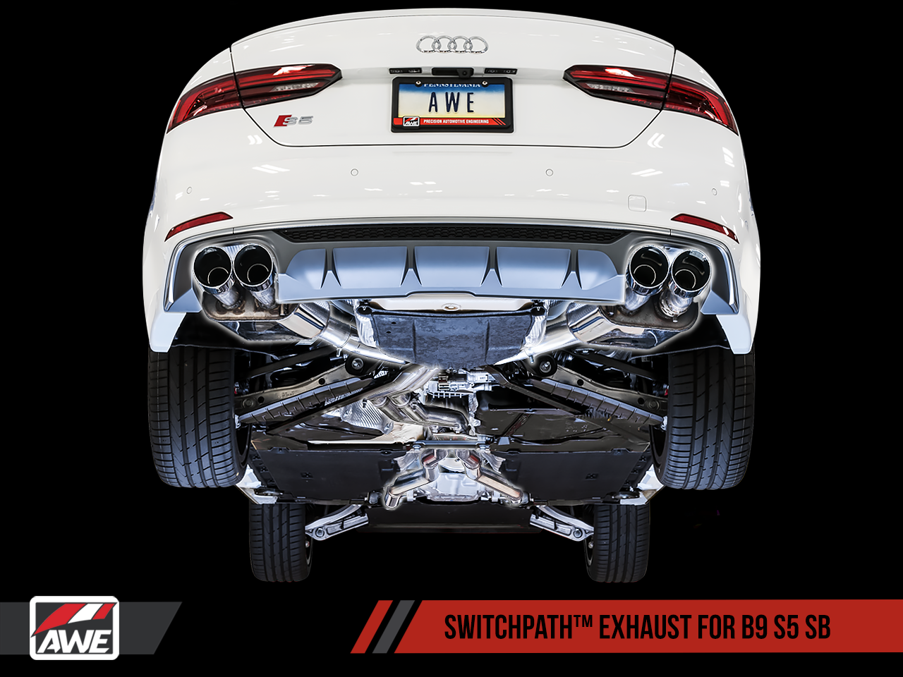 AWE Tuning SwitchPath Exhaust for Audi B9 S5 Sportback - Non-Resonated - Diamond Black 102mm Tips